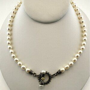Barbara Bixby Necklace Pearl 18K Gold 925 Sterling Silver Toggle Floral
